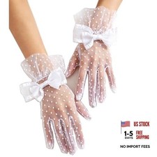 Short Lace Mesh Gloves Tulle Border with Bow Wedding Funeral Opera Tea Party