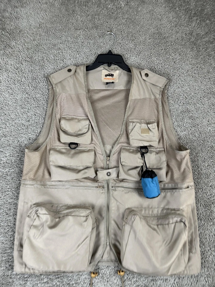 Humvee Fishing Vest Mens Large Khaki Mesh Multi Pocket Safari Travel Outdoor - Image 3 of 4