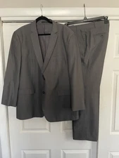 Perry Ellis Portfolio Suit Set Mens Blazer Jacker 50L Dress Pants 40 Wool Gray