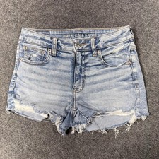 American Eagle Shorts Womens 4 Blue Denim High Rise Shortie Distressed Cutoff