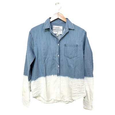 Frank & Eileen Mens Luke Dip Dyed Bleached Blue Button Down L/S Oxford Shirt XS