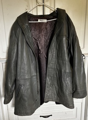 Philippe Auriol Men's Gray Genuine Leather Hooded Lined Zip Jacket Size L
