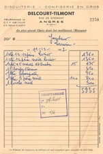 1952      FACTURE DELCOURT-TILMONT A ANGRES - M.JOMBART A CARVIN
