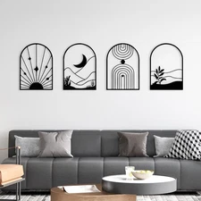 4 Pcs Black Large Metal Wall Art, 17x12 Inch Modern Minimalist Iron Wall Scul...