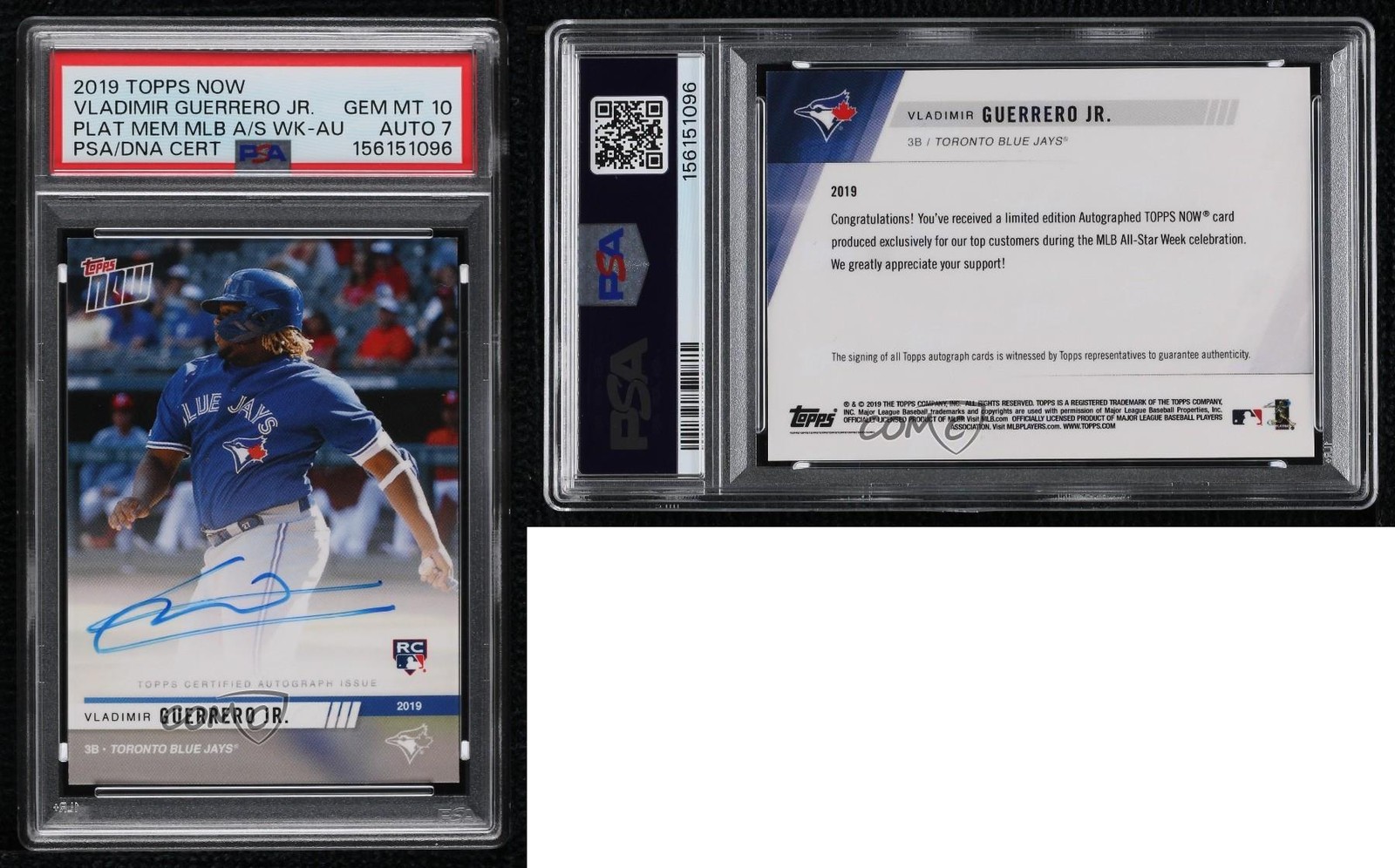 2019 Topps Now Platinum Members Vladimir Guerrero Jr PSA 10 Rookie Auto RC view 3