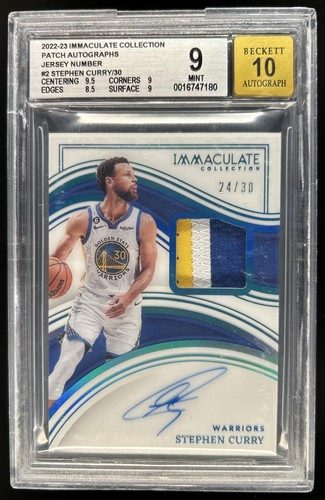 2022-23 Immaculate Stephen Curry 3-Color Patch Jersey Auto Number /30 BGS 9/10