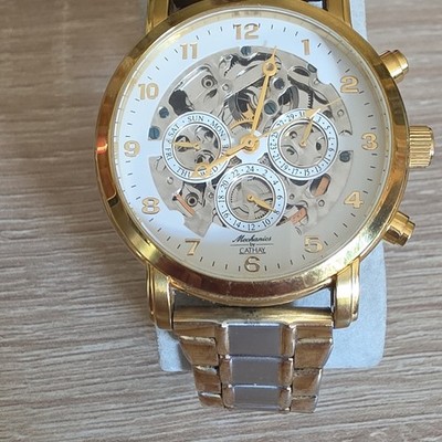 CATHAY Mechanic Herren Automatik Armbanduhr Skelett Sichtboden Gold/Silber
