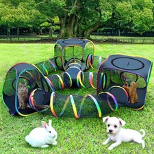 Outdoor Rainbow Cat Enclosure, 7 in 1 Portable Cat Tents for Outside Cage Out...