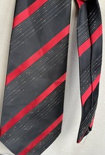 Mens Made In Great Britain Black Red Striped Mix Textured Kipper Vintage Tie