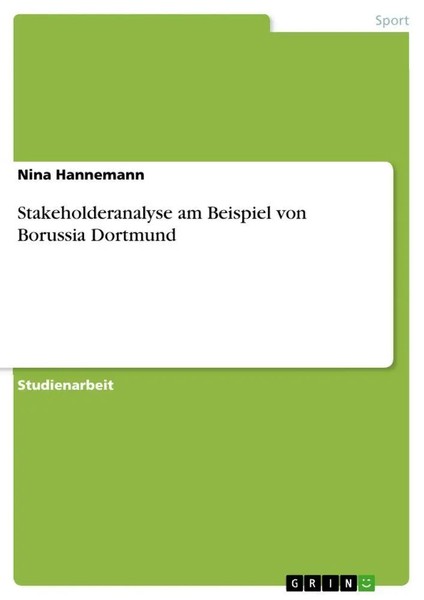 Nina Hannemann | Stakeholderanalyse Am Beispiel Von Borussia Dortmund | Buch-image