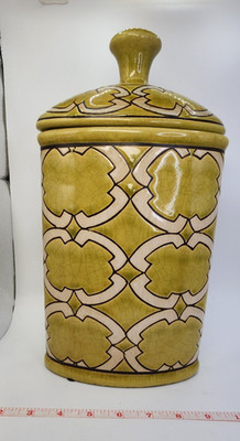 Hobby Lobby Chartuese Large Decorative Mid Century Modern Vase/Urn With Lid 13 