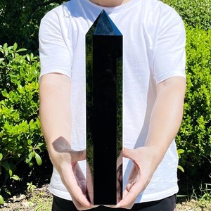 8.14LB Natural obsidian obelisk point quartz crystal wand tower healing