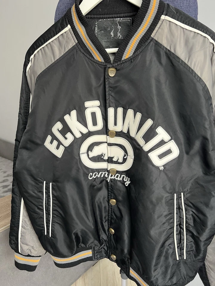 Vintage Ecko Unltd Reversible Y2K Bomber Varsity Jacket Big logo Hombres Talla L - Imagen 4 de 4