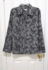 NEW Womens Croft & Barrow SOFT Front Zip BOHO Shirt Top XL Gray Long Sleeve