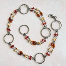 Vintage Amber Tone Plastic Beaded Metal Chain Belt Boho Hippie Festival