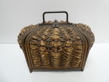 ANTIQUE WICKER WOVEN CANE SEWING BASKET CRAFTS BOX SIK LINED