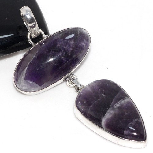 Banded Amethyst 925 Silver Plated Long Pendant 2.7" Gifts For GirlFriend AU t000