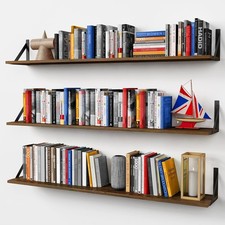 48 Inch Floating Shelves for Wall Long Set of 3 Large Wooden Wall Bookshelf for