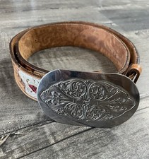 Vintage Western Leather Floral Silver Plated Belt Buckle 36 X1.5