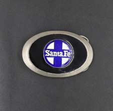 Vintage Santa Fe Railroad Blue and White Enameled Belt Buckle
