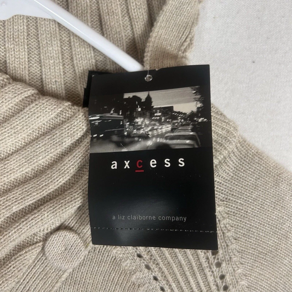 Axcess NUEVO Suéter Liz Claiborne Mujer XL Beige Tejido Cuello Botón Asimétrico Foto 3 de 4