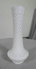 Vintage Quilted Diamond White Milk Glass Footed Rose Flower Bud Vase 9" H