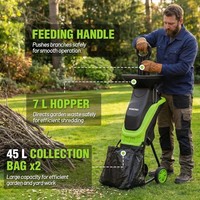 WORKPRO Electric Garden Shredder,2500W,44mm Cutting, 2x45L Bag, for Leaf,Branch