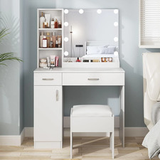 White Vanity Desk With Mirror And Lights Makeup Vanity 2 Drawers