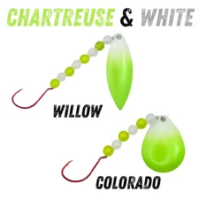 Chartreuse & White Worm Harness Spinner Lure for Fishing and Targets WALLEYE