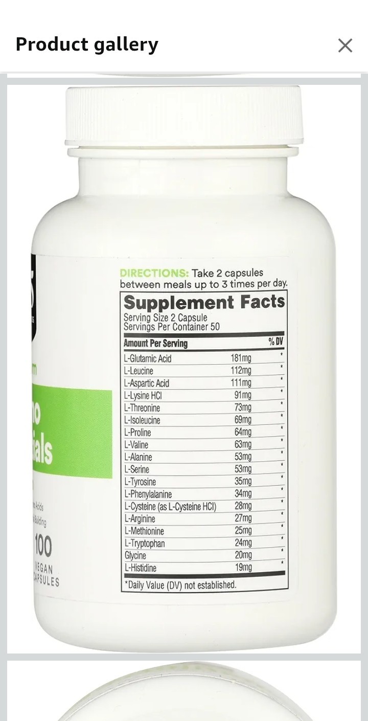 2 Pack 365 Amino Essentials: 100 Capsules of Pure Amino Acids. Vegan Exp 05/2027 thumbnail 4