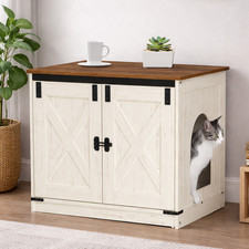 Cat Litter Box Enclosure Hidden Furniture Cat House Side Table Rustic Wood White