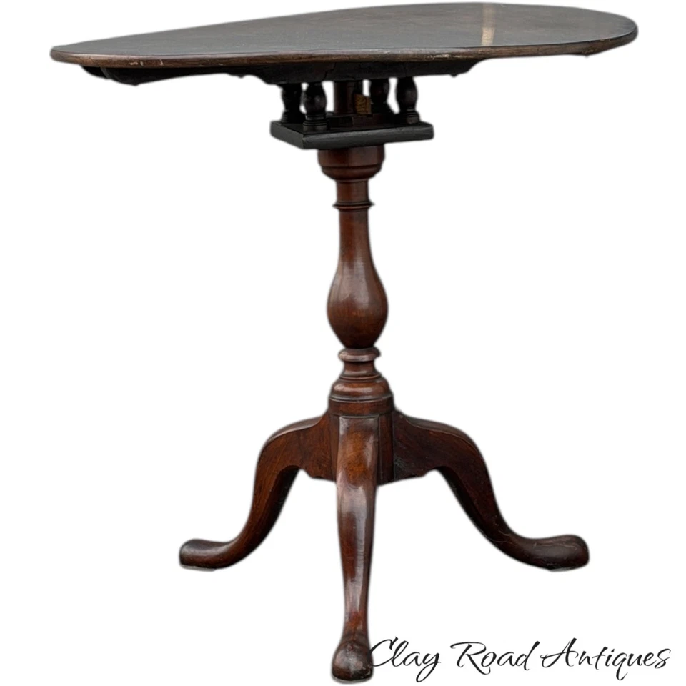 Antique walnut Queen Anne tea table 1760 18th birdcage tilt  pad feet country - Image 4 of 4