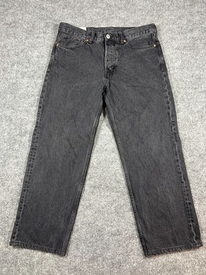 H&M Relaxed Straight Jeans Mens 33x32 Black Denim Cotton Zip Fly Everyday Wear
