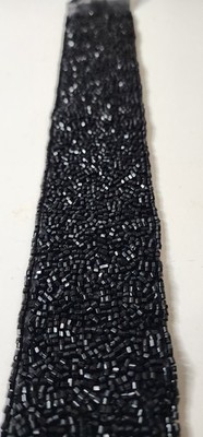 Designer Black Hand-Beaded Trim Ribbon   1 Yard Luxury Couture Embellishment