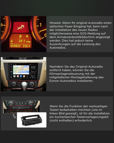 Eonon CarPlay Android 13 Autoradio 9" Touchscreen Navi Bluetooth für BMW E90-E93 - Bild 20 von 23