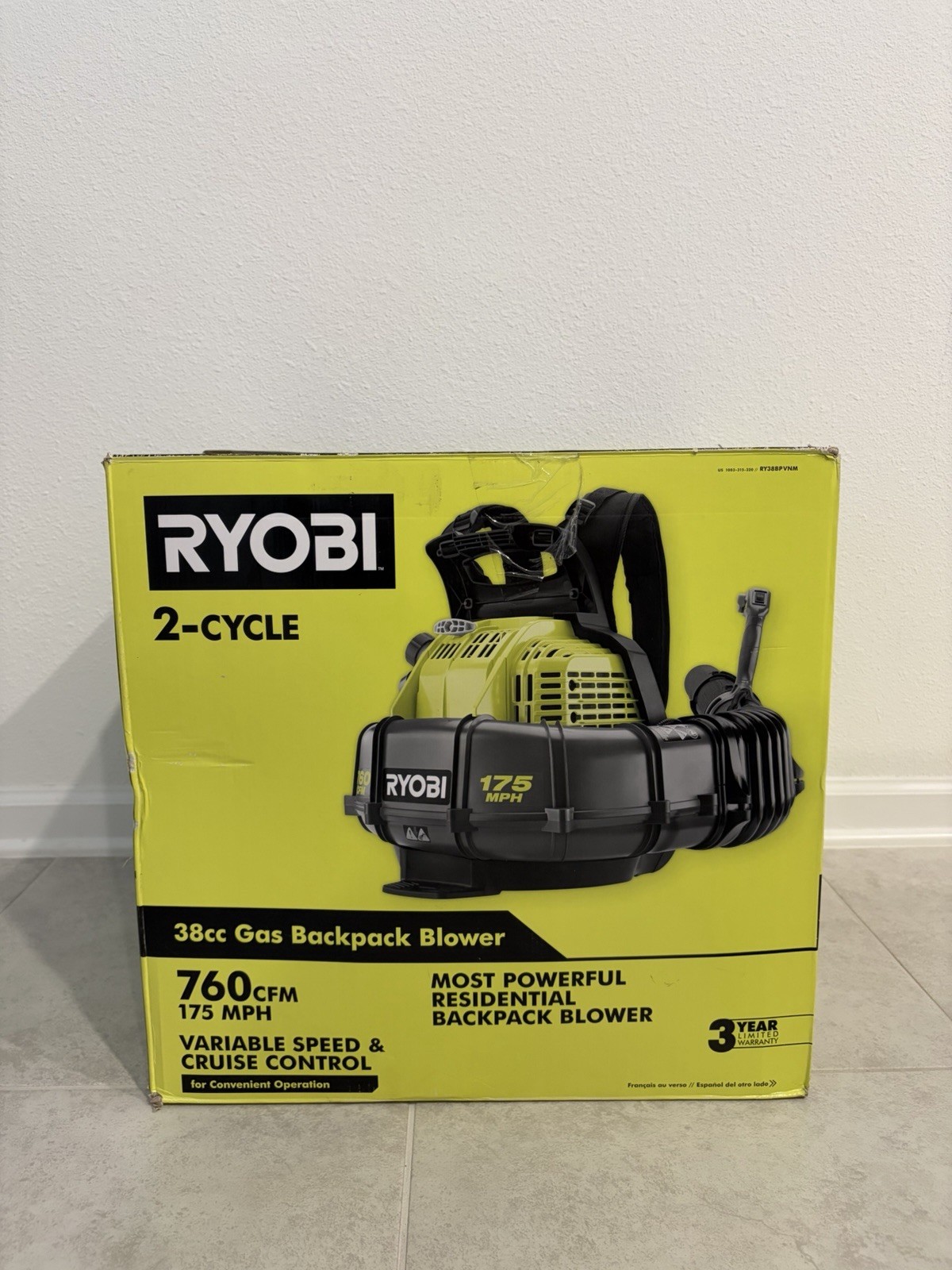 Ryobi RY38BPVNM 175 MPH 760 CFM  2 Cycle Backpack Blower