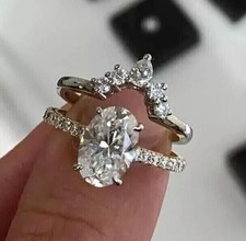 2Ct Oval Cut Simulated Diamond Wedding Bridal Ring Set 14K White Gold Plated