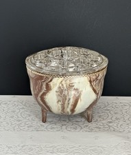 GLASS FLOWER FROG VTG DELMARRE MOLDED PLASTICS FOOTED ROUND MARBLE SWIRL PLANTER