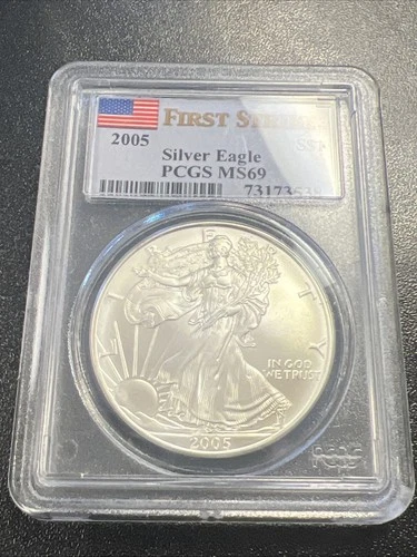 2005 American Silver Eagle - PCGS MS 69 / First Strike / Flag Label -No Reserve!