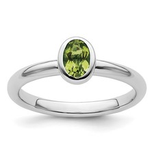 925 Sterling Silver Stackable Expressions Oval Peridot Ring Size 8