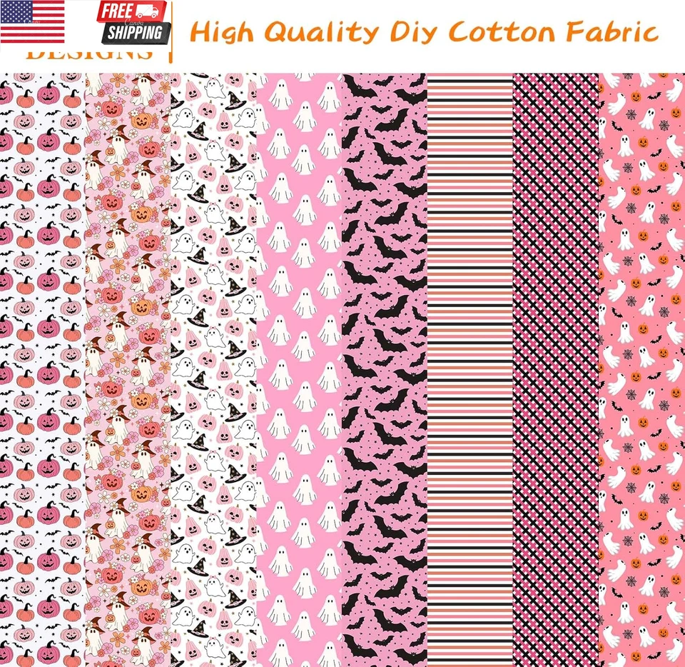 Tiras de tela de gelatina de algodón rosa Halloween 40 piezas tiras de tela de calabaza fantasma murciélago Foto 4 de 4