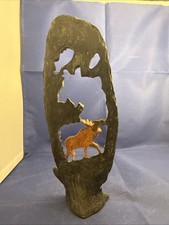 Handcrafted Decorative Art Piece Carved, Silhouette, Moose Rustic Bark Feature