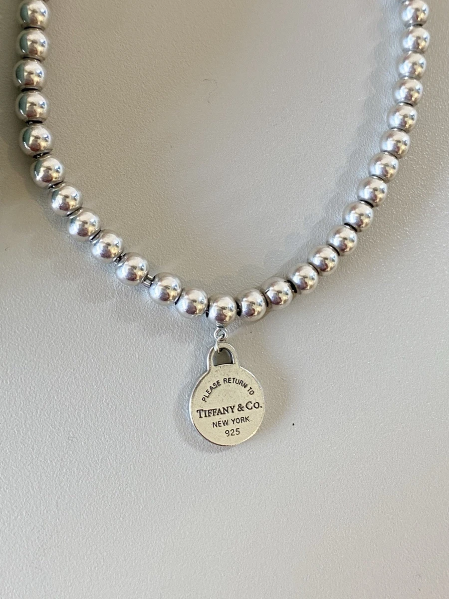 Tiffany & Co. 925 Sterling Silver Beaded Bracelet Lobster Clasp Round Dangle