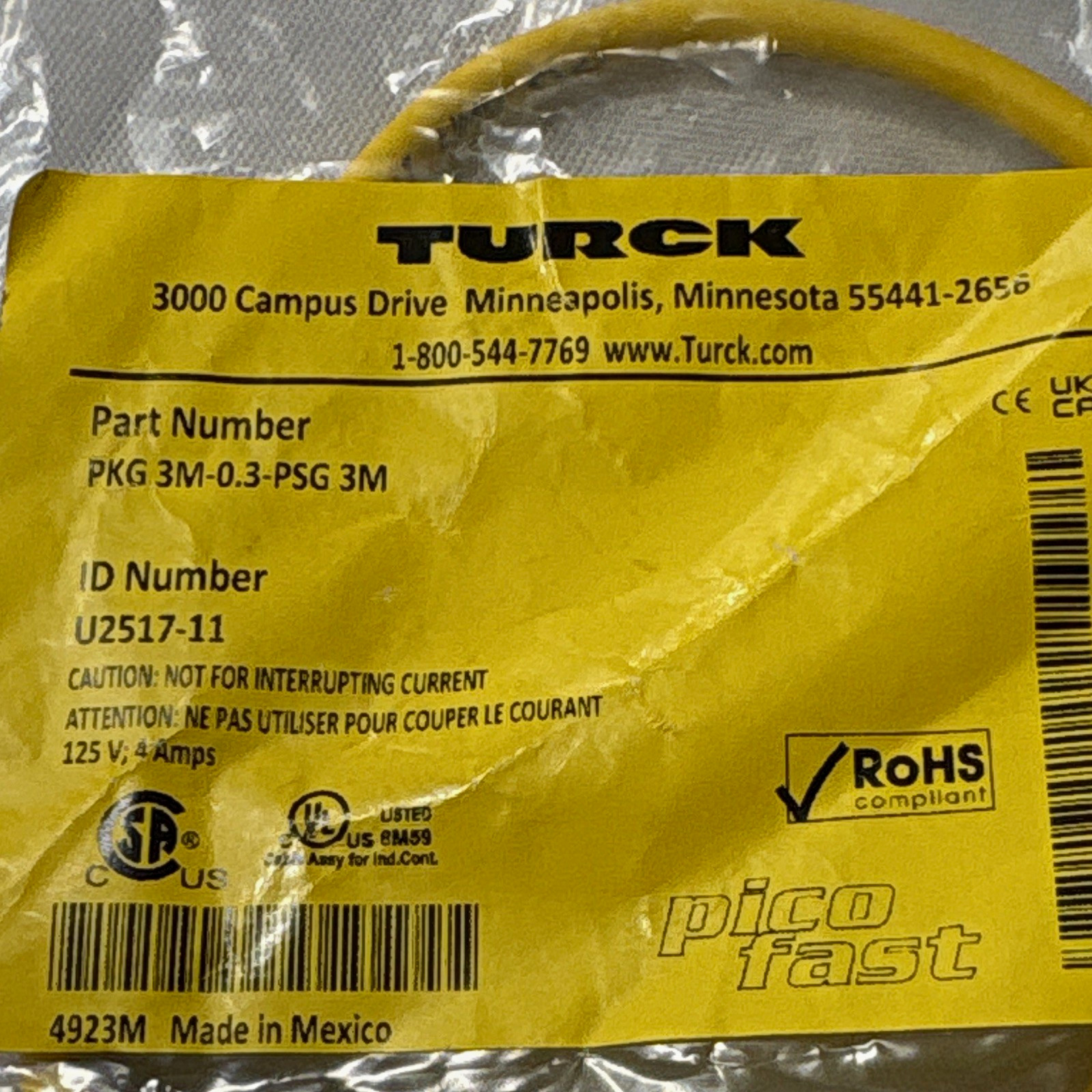 Turck pico fast PKG 3M-0.3-PSG 3M Pico PLC Cable Pigtail 3 m