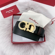 Salvatore Ferragamo Men's Gancini Black/Brown Reversible Belt Gold Buckle