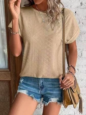 Casual Short Sleeve Shirts Solid Color Trendy Blouses