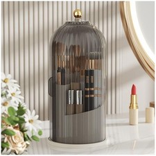 Makeup Brush Holder Organizer with Lid, 360  Rotating Clear Dustproof Cosme