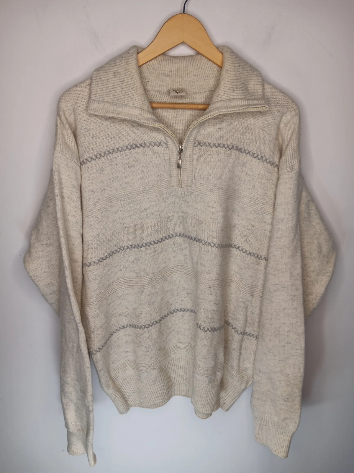 Vintage Fisher Hawk Men's Large 95% Wool Sweater 1/4 Zip