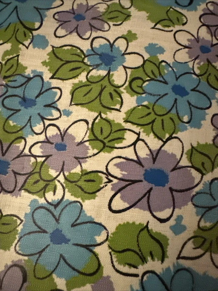 164”x35” Single Layer Fabric Piece Floral Fabric Purple Blue Green Polish Cotton - Image 2 of 2