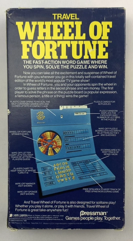 1988 Wheel of Fortune Travel Game by Pressman Brand New FREE SHIPPING - Image 2 of 2